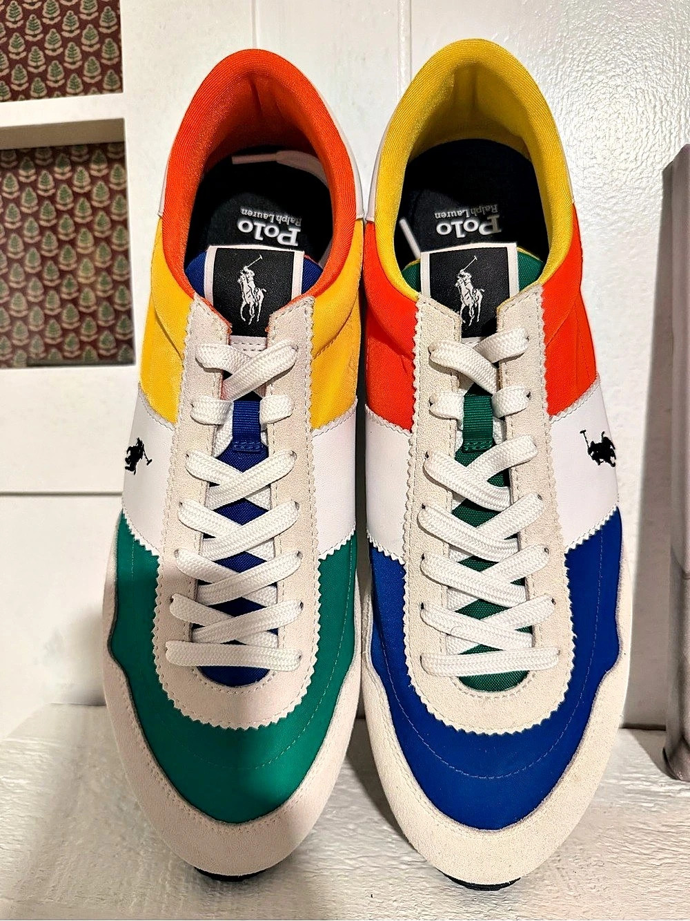 Polo Ralph Lauren Train 89 Color Block Sneakers Green & Blue Like New